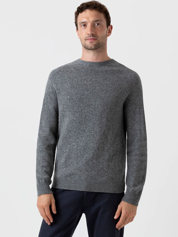 Sunspel Lambswool Crew Neck in Mid Grey Melange