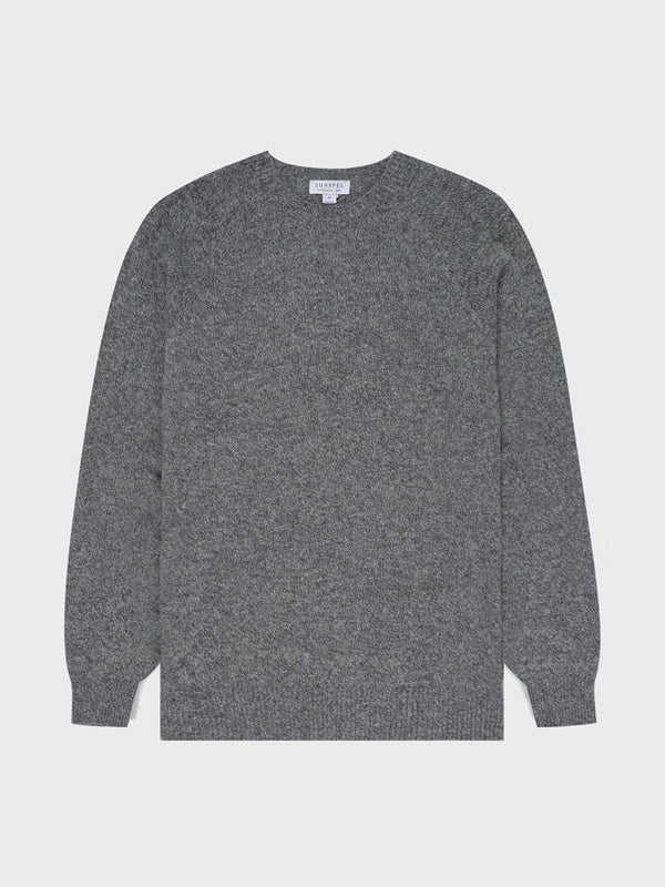 Sunspel Lambswool Crew Neck in Mid Grey Melange