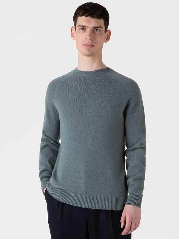 Sunspel Lambswool Crew Neck in Smoke Green