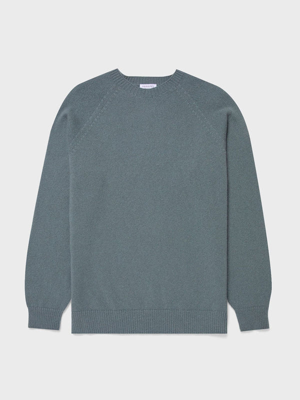 Sunspel Lambswool Crew Neck in Smoke Green