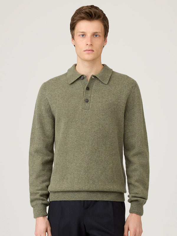 Sunspel Lambswool Polo in Sea Moss