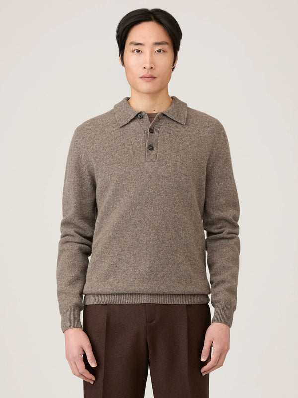 Sunspel Lambswool Polo in Bark
