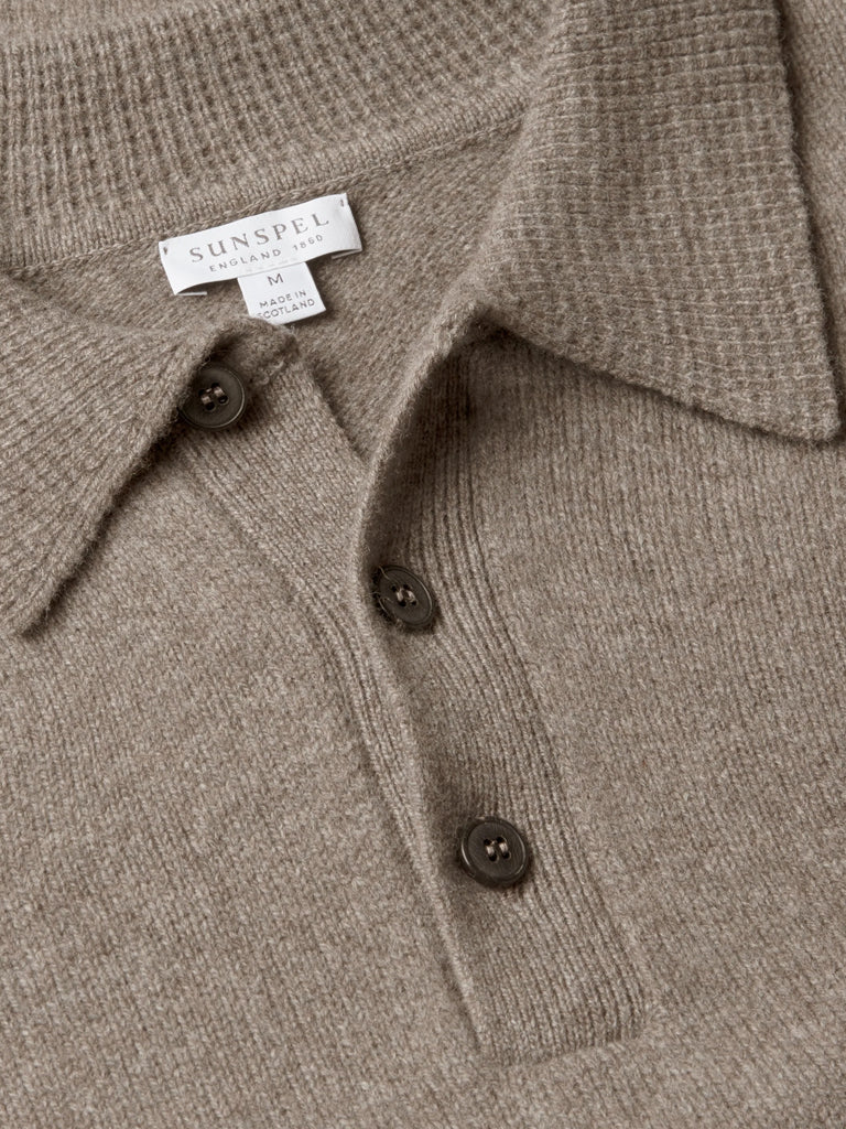 Sunspel Lambswool Polo in Bark