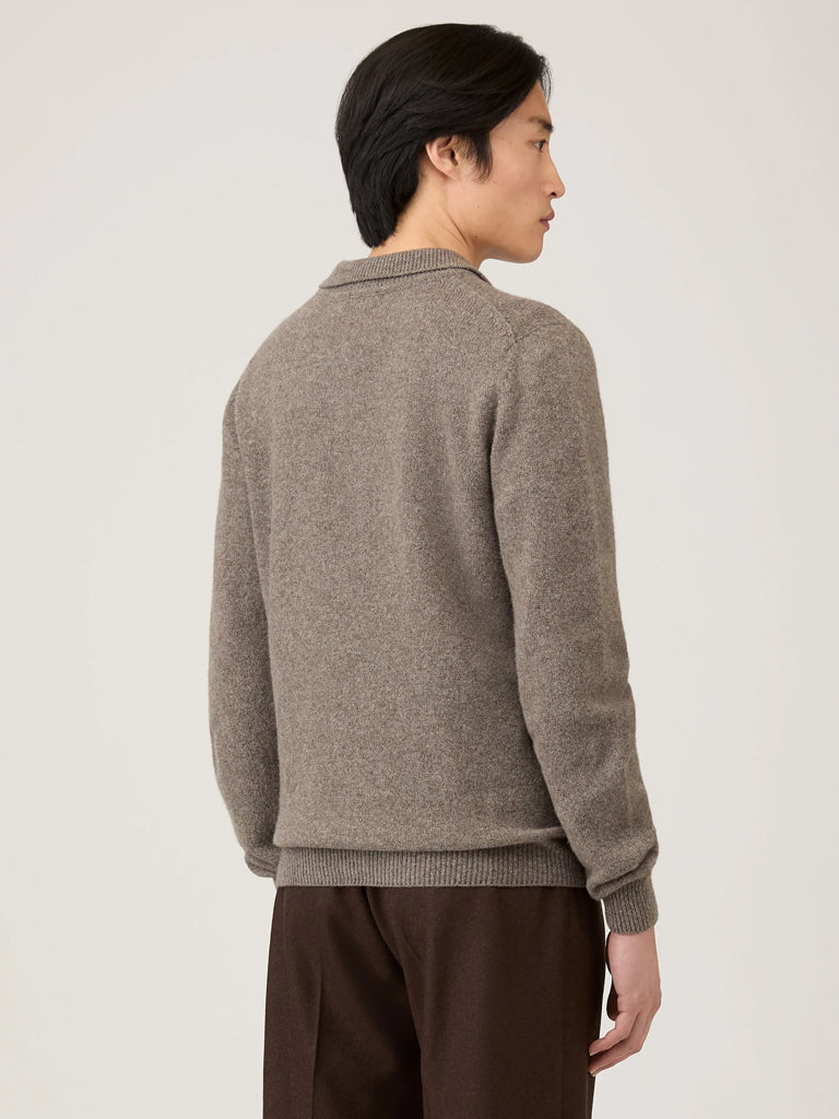 Sunspel Lambswool Polo in Bark