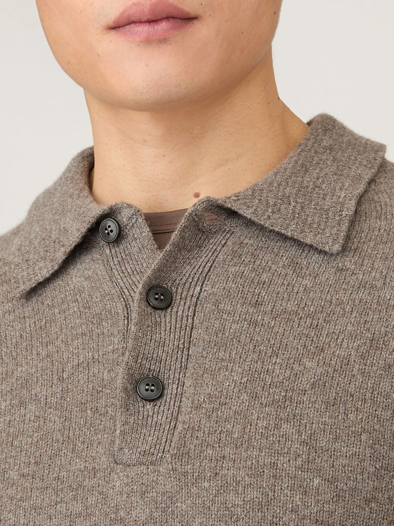 Sunspel Lambswool Polo in Bark