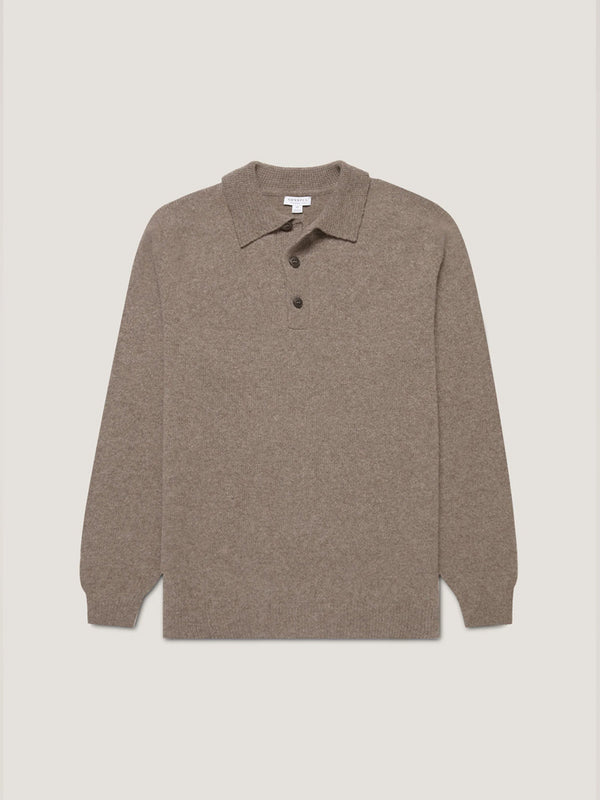 Sunspel Lambswool Polo in Bark