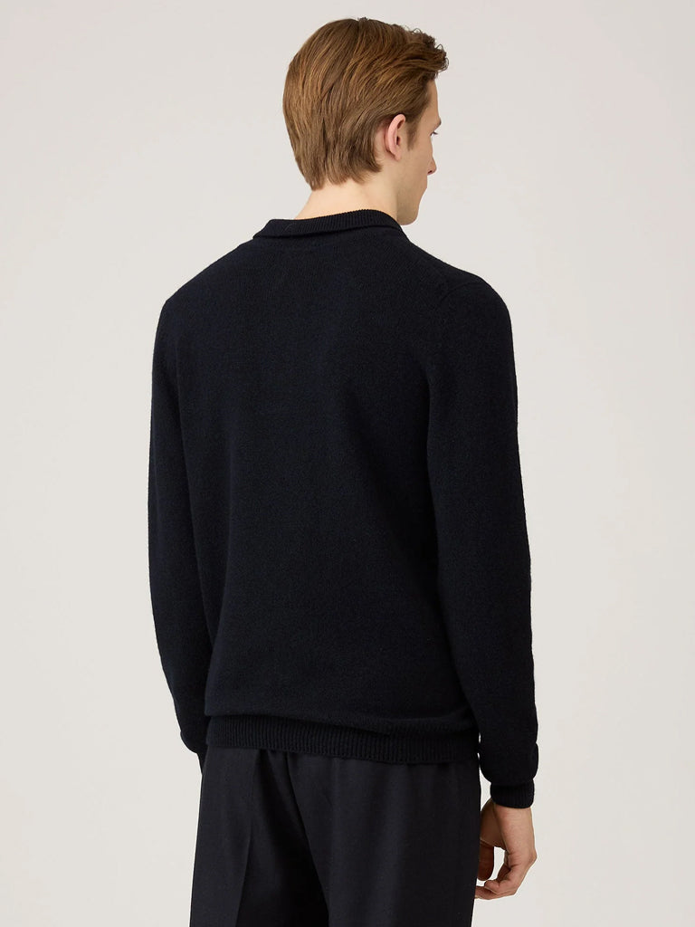 Sunspel Lambswool Polo in Dark Navy