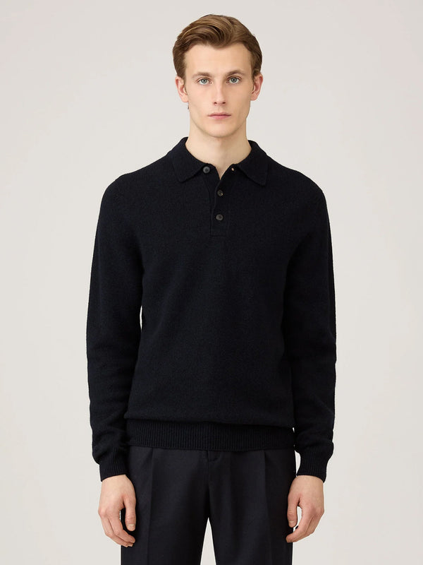 Sunspel Lambswool Polo in Dark Navy