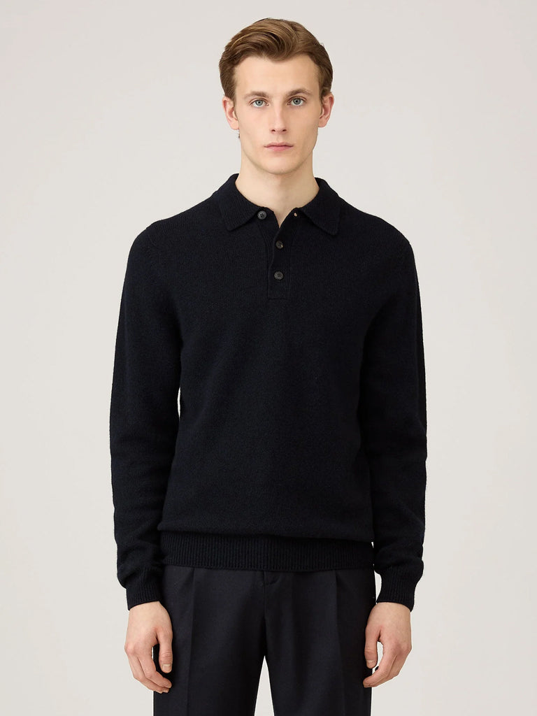 Sunspel Lambswool Polo in Dark Navy