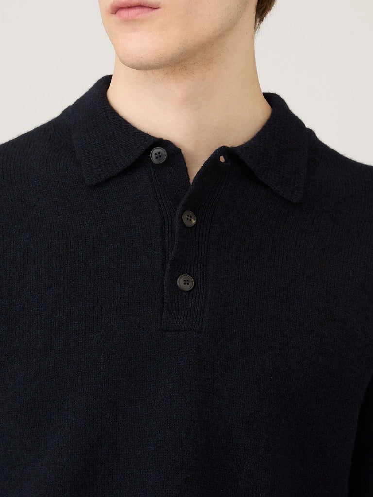 Sunspel Lambswool Polo in Dark Navy