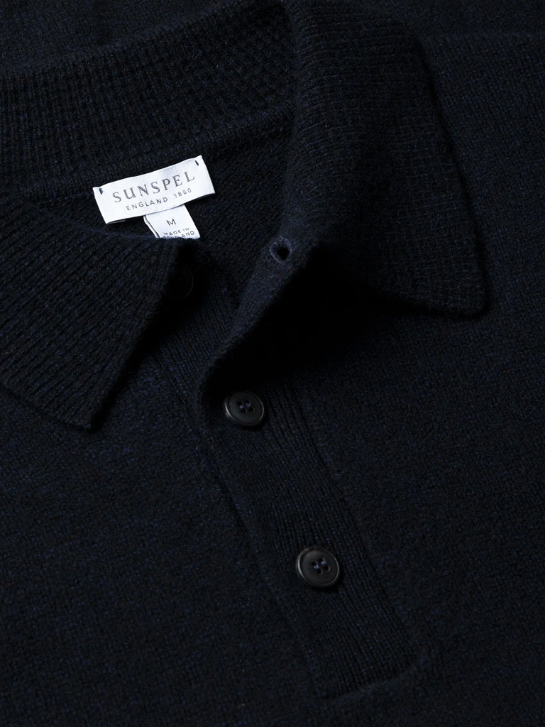 Sunspel Lambswool Polo in Dark Navy