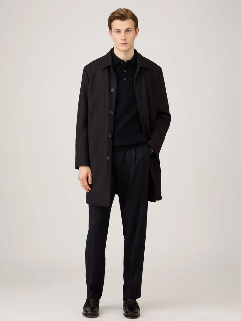 Sunspel Lambswool Polo in Dark Navy