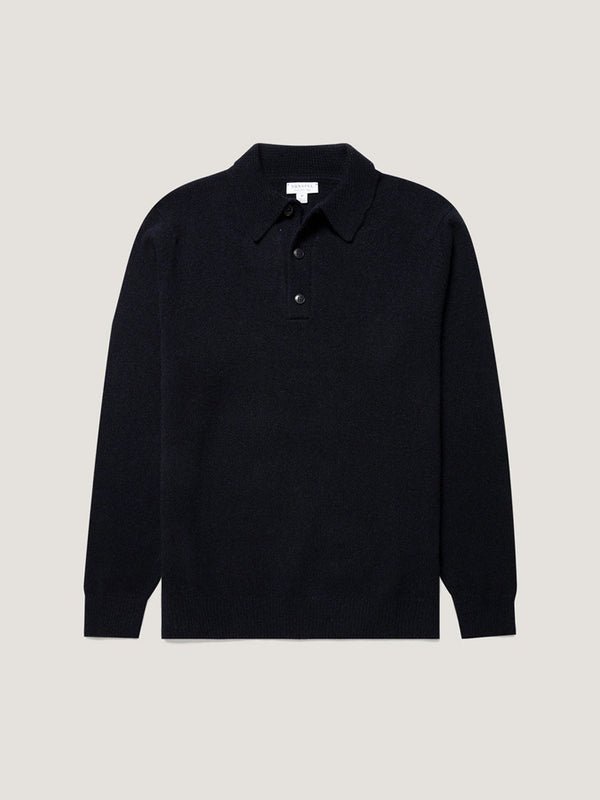 Sunspel Lambswool Polo in Dark Navy