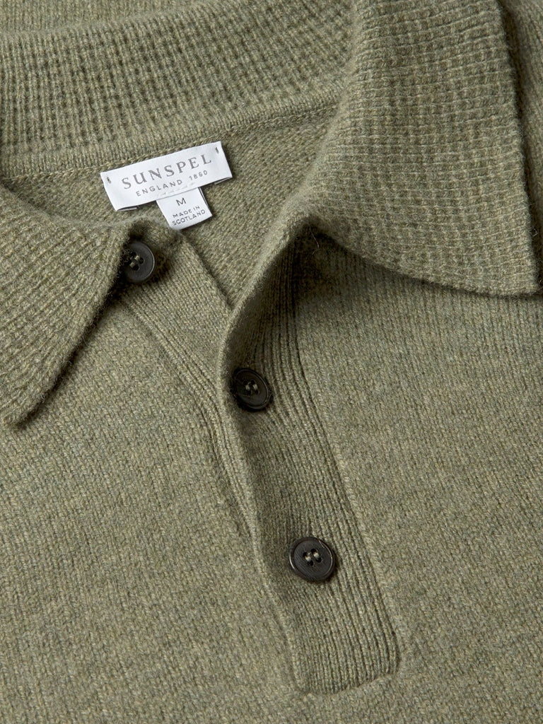Sunspel Lambswool Polo in Sea Moss