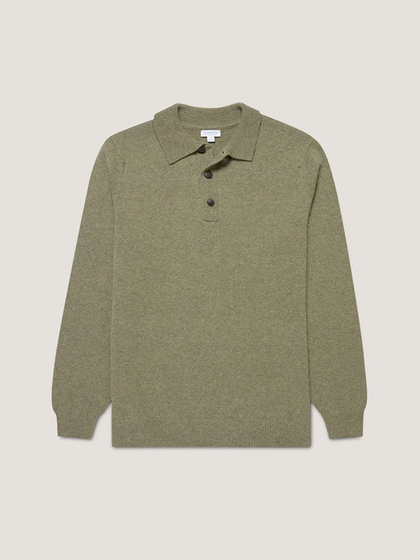 Sunspel Lambswool Polo in Sea Moss
