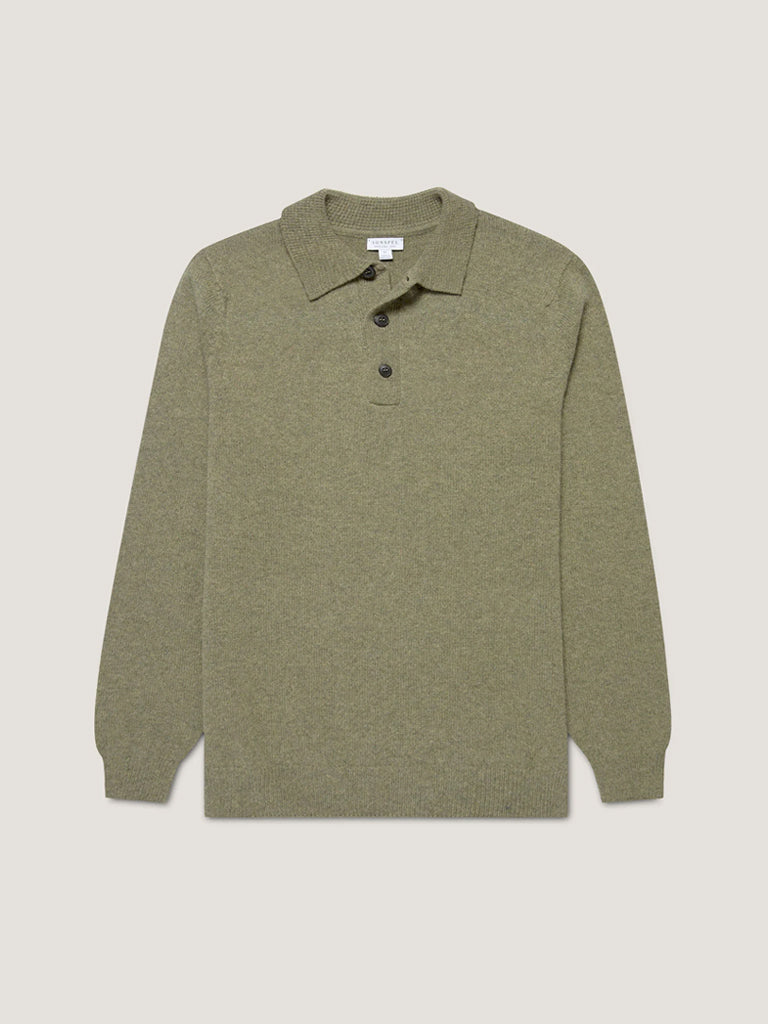 Sunspel Lambswool Polo in Sea Moss