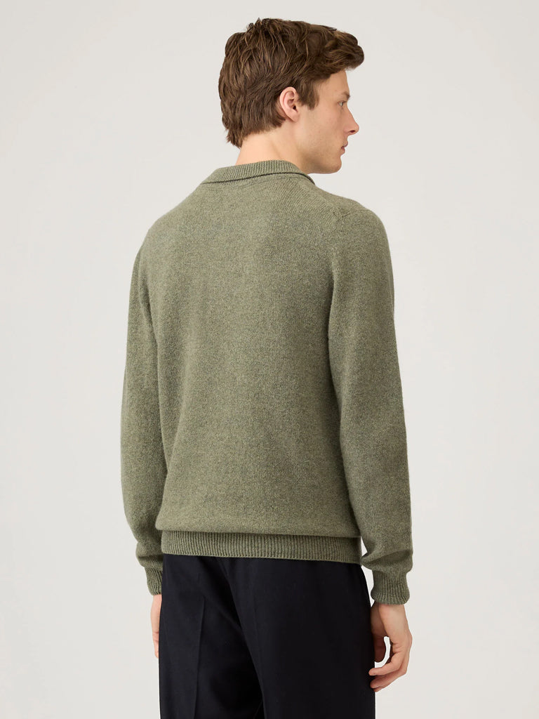 Sunspel Lambswool Polo in Sea Moss