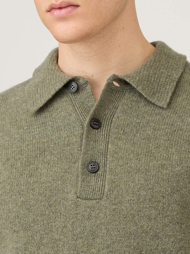 Sunspel Lambswool Polo in Sea Moss