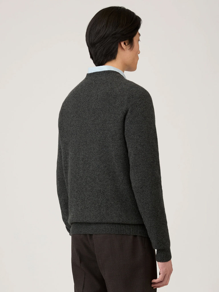 Sunspel Lambswool Sweater in Dark Green Twist