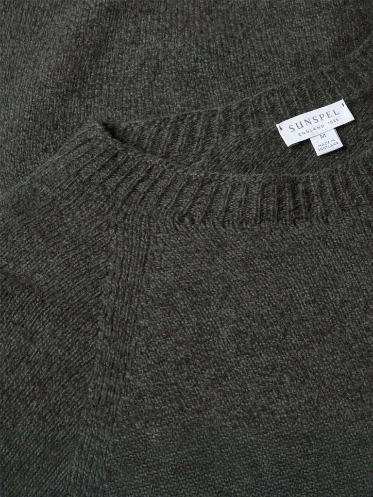 Sunspel Lambswool Sweater in Dark Green Twist