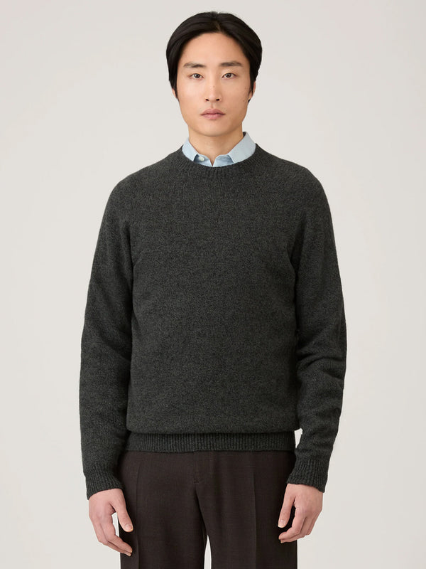 Sunspel Lambswool Sweater in Dark Green Twist