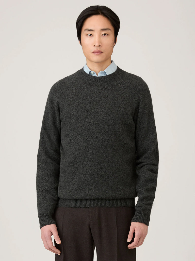 Sunspel Lambswool Sweater in Dark Green Twist