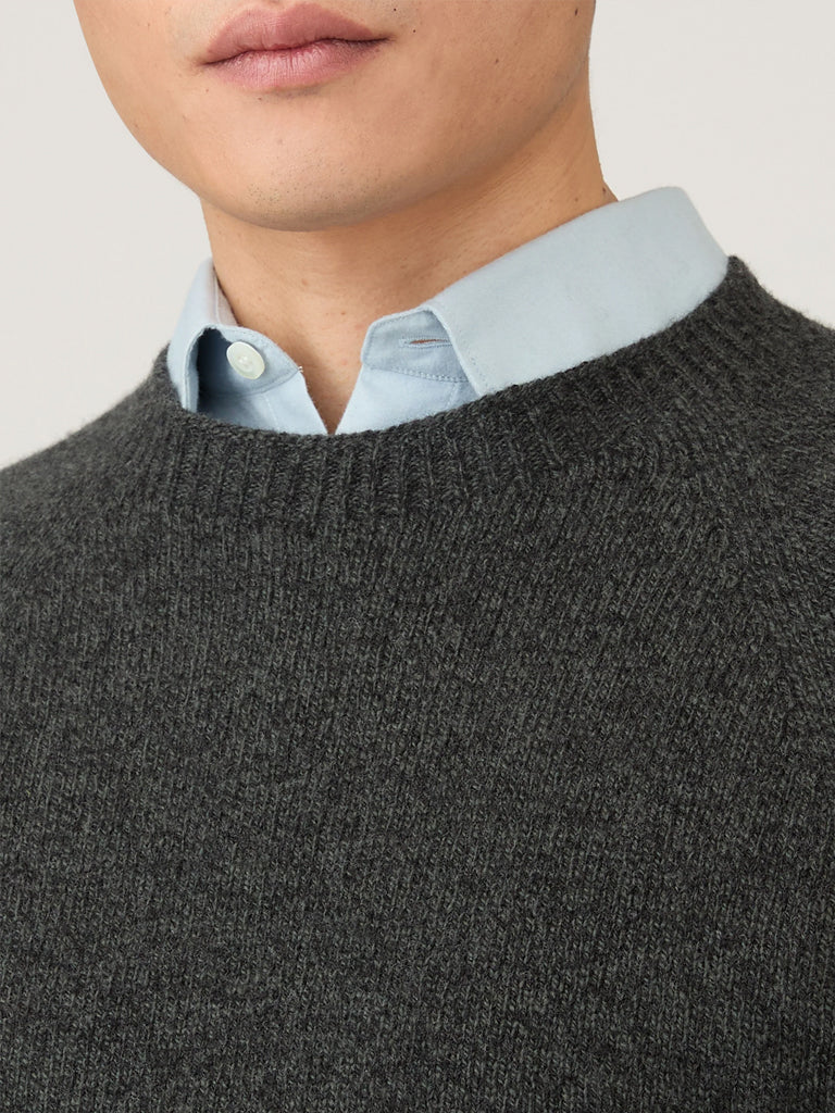 Sunspel Lambswool Sweater in Dark Green Twist