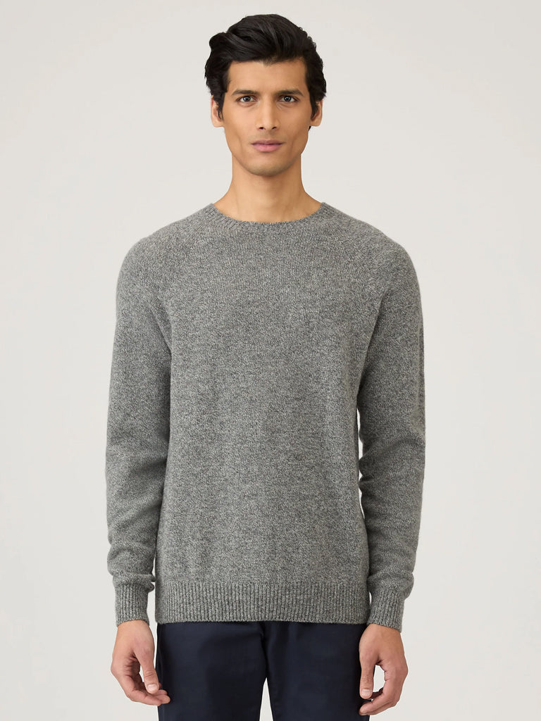 Sunspel Lambswool Sweater in Mid Grey Melange