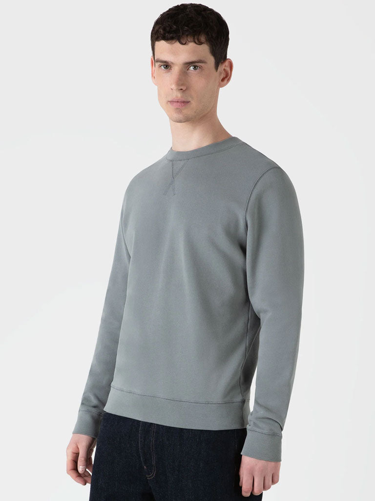 Sunspel Loopback Sweatshirt in Smoke Green