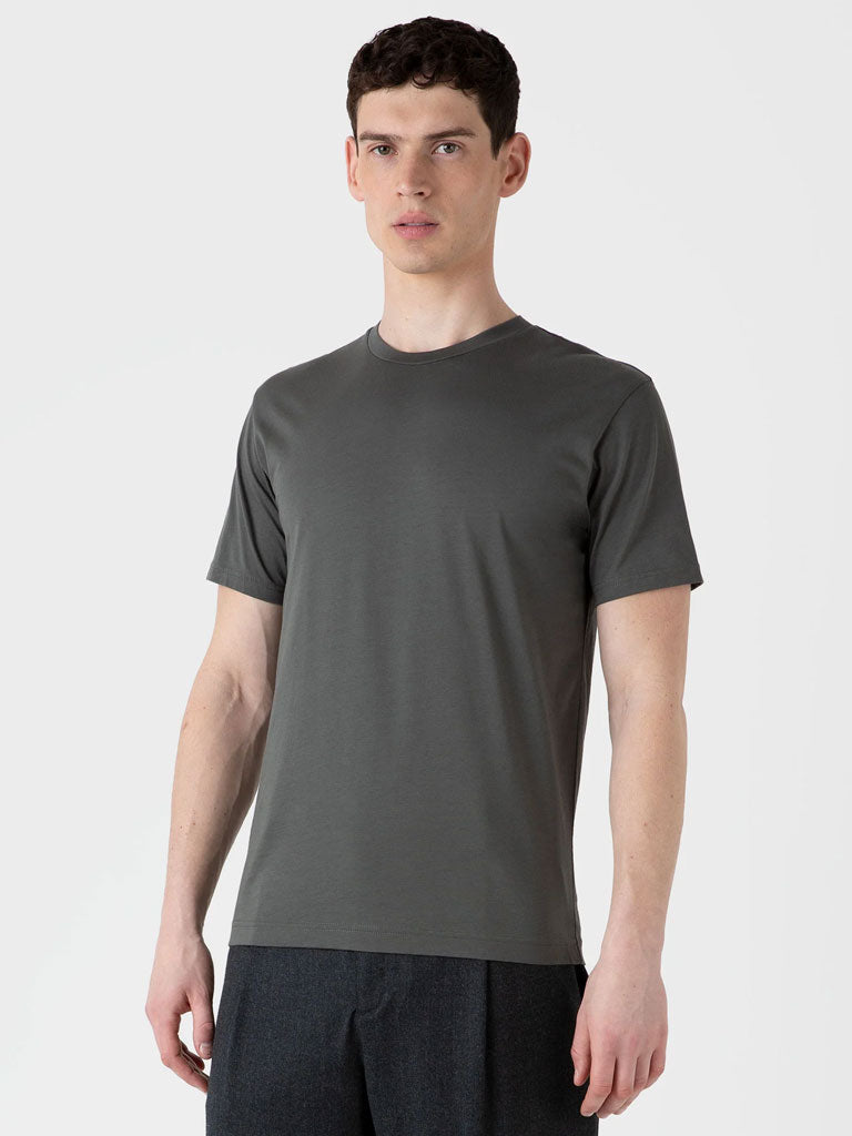 Sunspel Riviera Crew Neck Tee in Drill Green