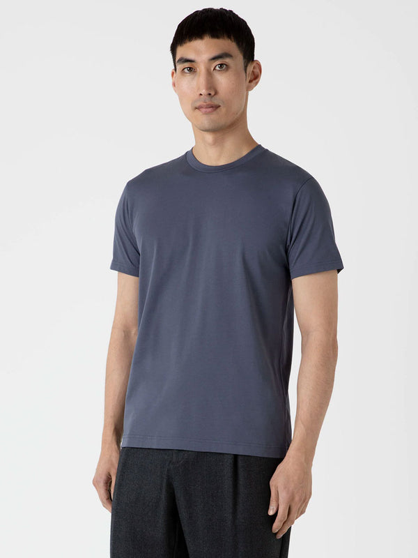 Sunspel Riviera Crew Neck Tee in Slate Blue