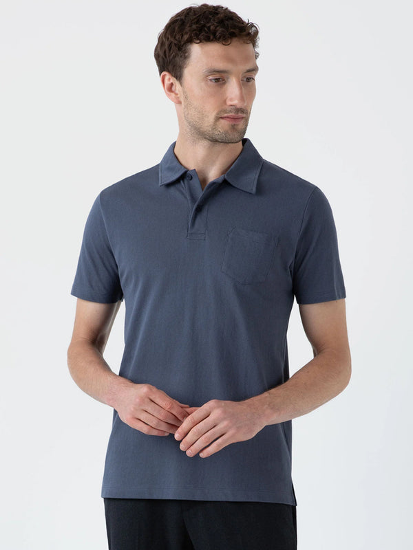 Sunspel Riviera Polo Shirt in Slate Blue