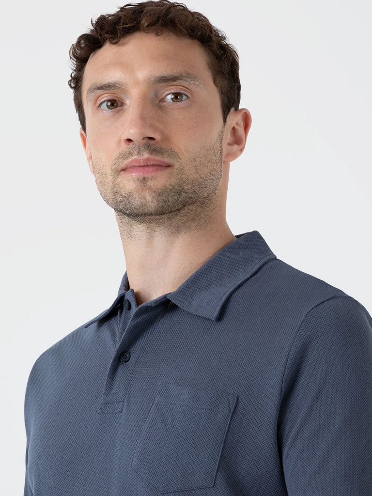 Sunspel Riviera Polo Shirt in Slate Blue