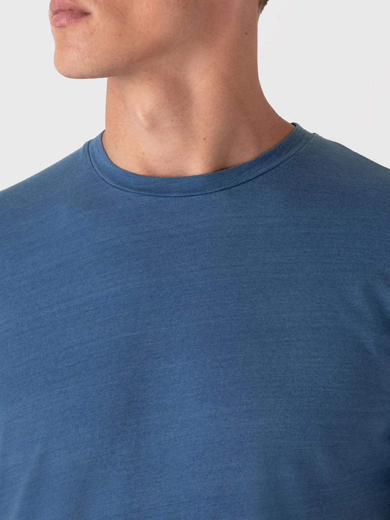 Sunspel Riviera T-Shirt in Mid Indigo Wash