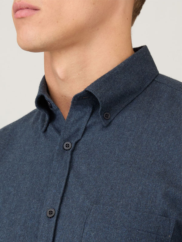 Sunspel Brushed Flannel Shirt in Selvedge Blue