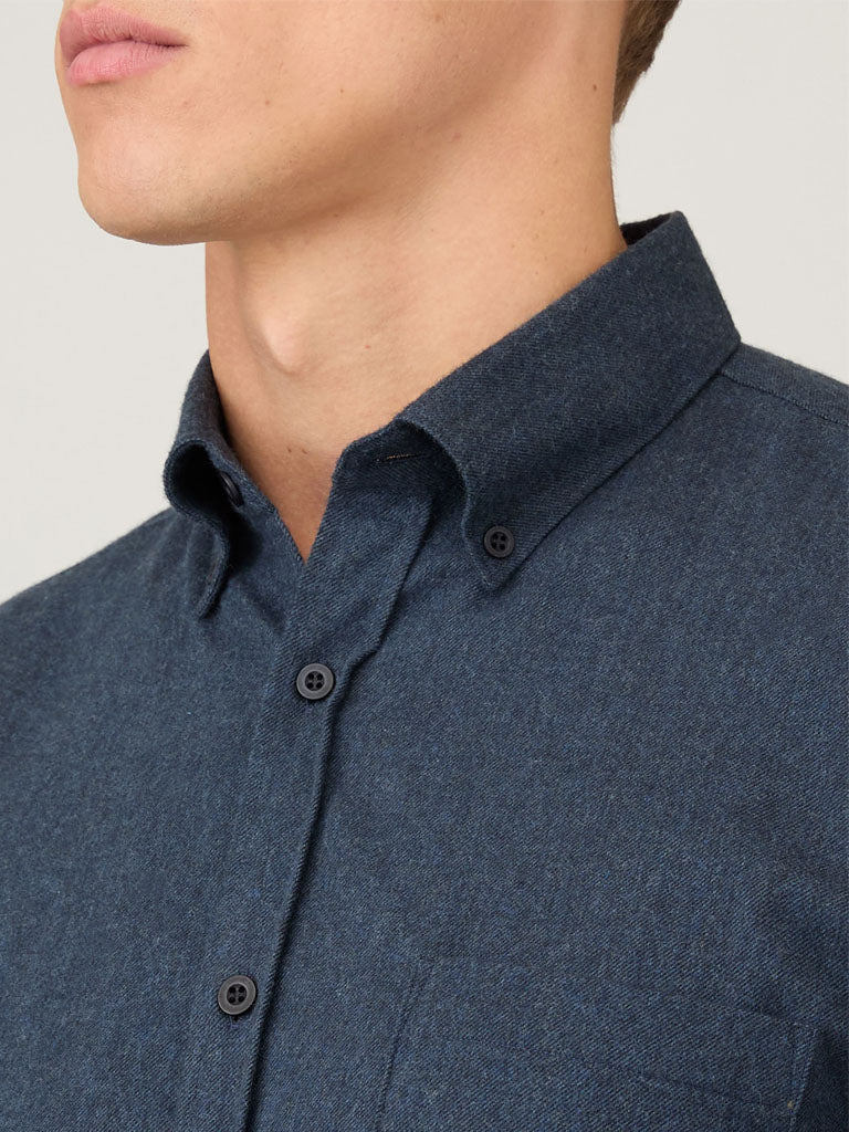 Sunspel Brushed Flannel Shirt in Selvedge Blue
