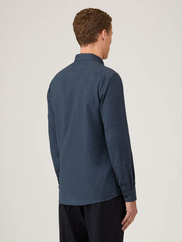 Sunspel Brushed Flannel Shirt in Selvedge Blue