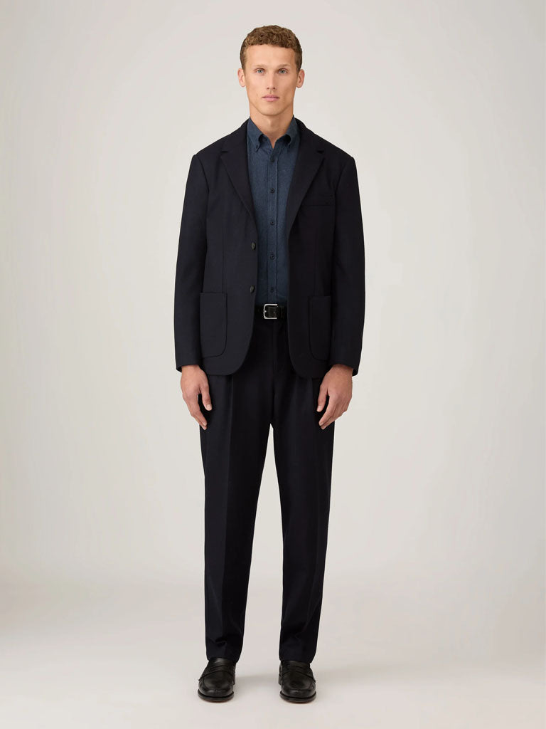 Sunspel Brushed Flannel Shirt in Selvedge Blue