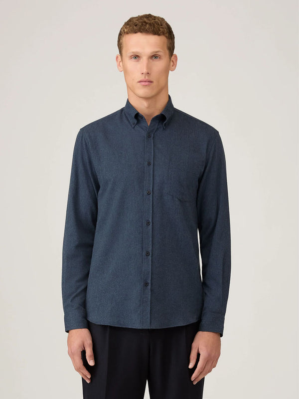 Sunspel Brushed Flannel Shirt in Selvedge Blue