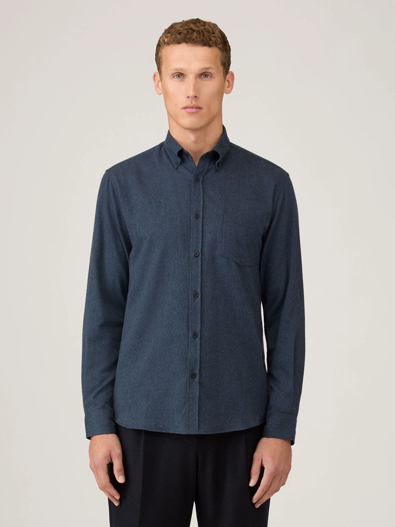 Sunspel Brushed Flannel Shirt in Selvedge Blue