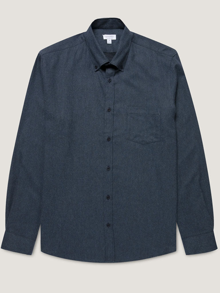 Sunspel Brushed Flannel Shirt in Selvedge Blue