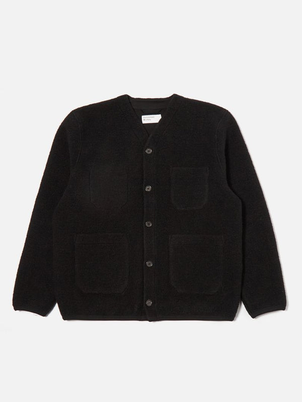 Universal Works Fleece Cardigan in Black