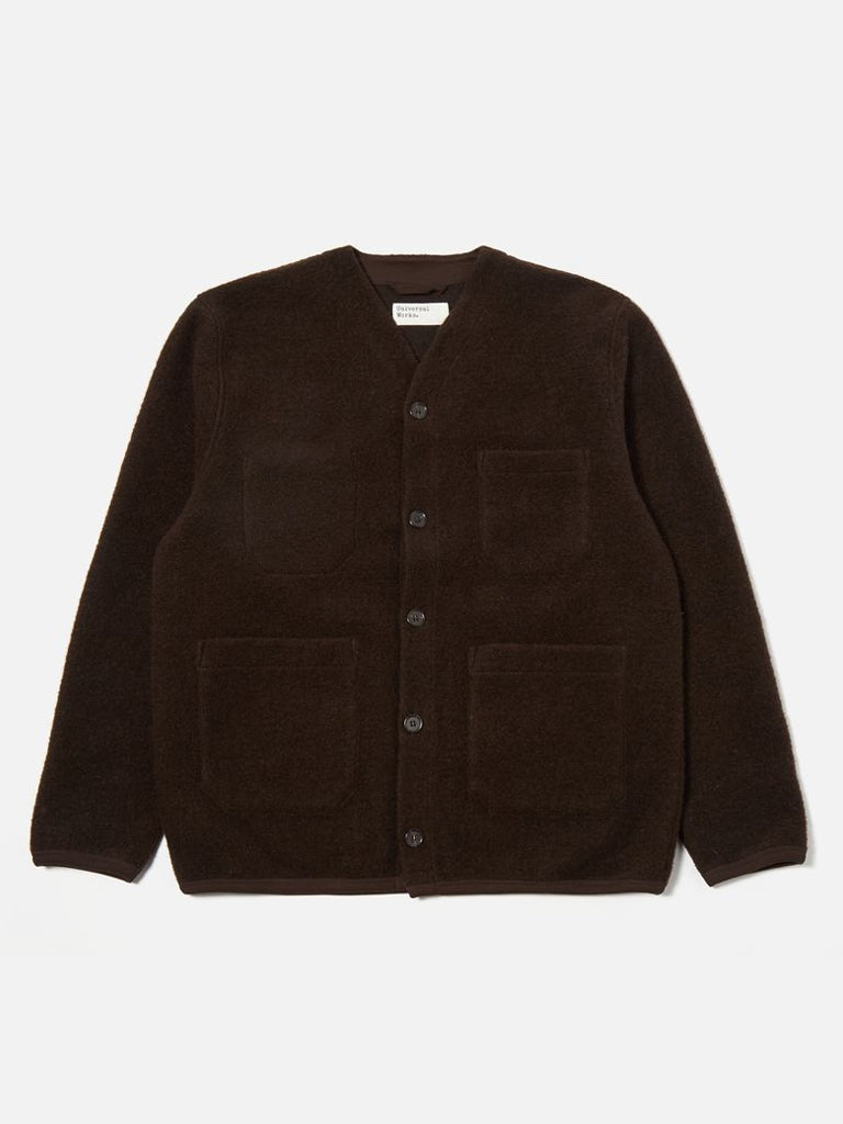 Universal Works Fleece Cardigan in Brown