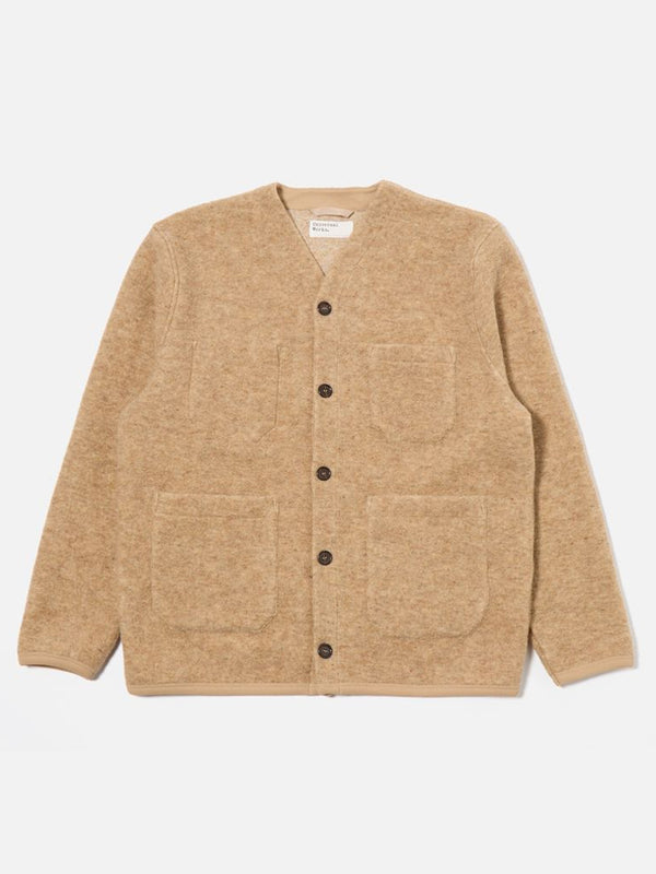 Universal Works Fleece Cardigan in Fawn