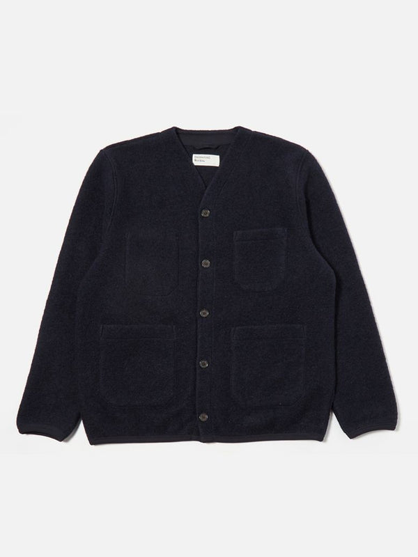 Universal Works Fleece Cardigan in Navy