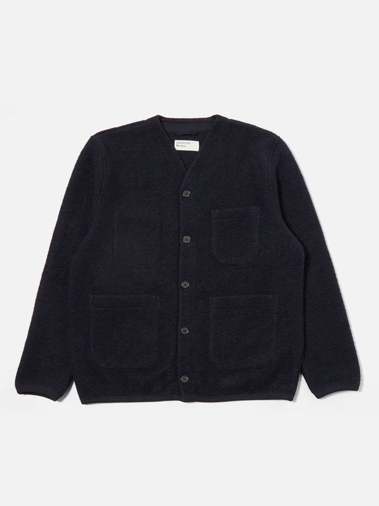 Universal Works Fleece Cardigan in Navy