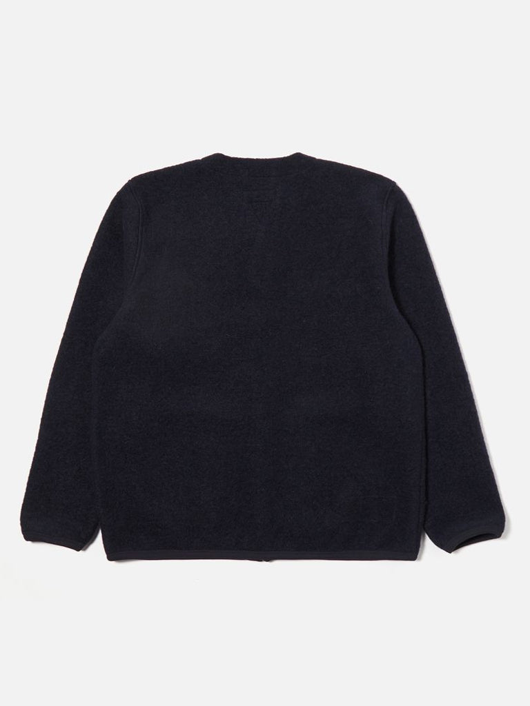 Universal Works Fleece Cardigan in Navy