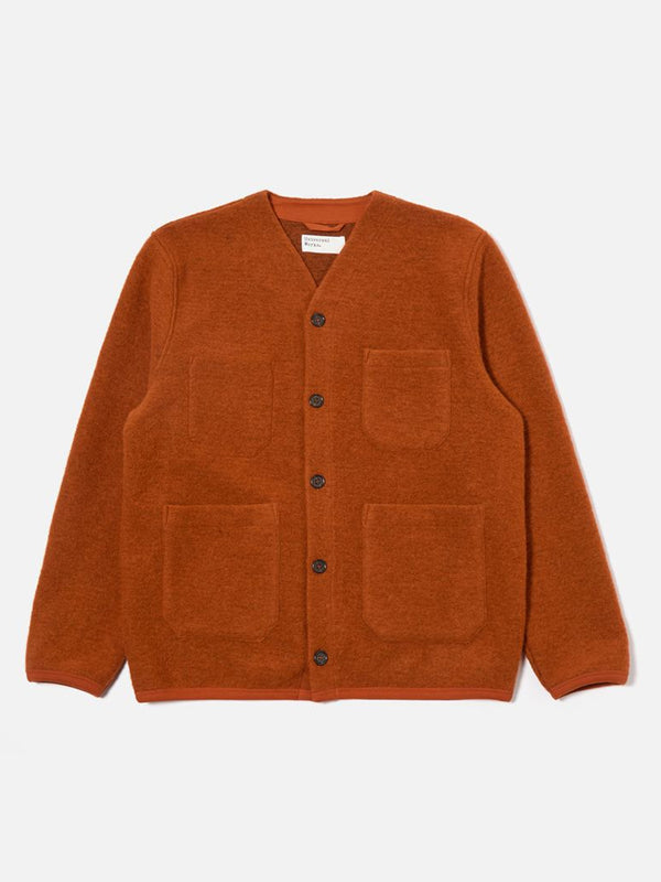 Universal Works Fleece Cardigan in Rust