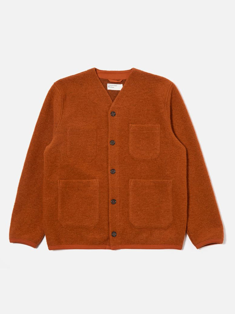 Universal Works Fleece Cardigan in Rust