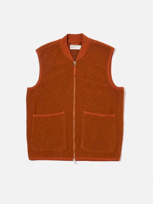 Universal Works Zip Waistcoat in Rust
